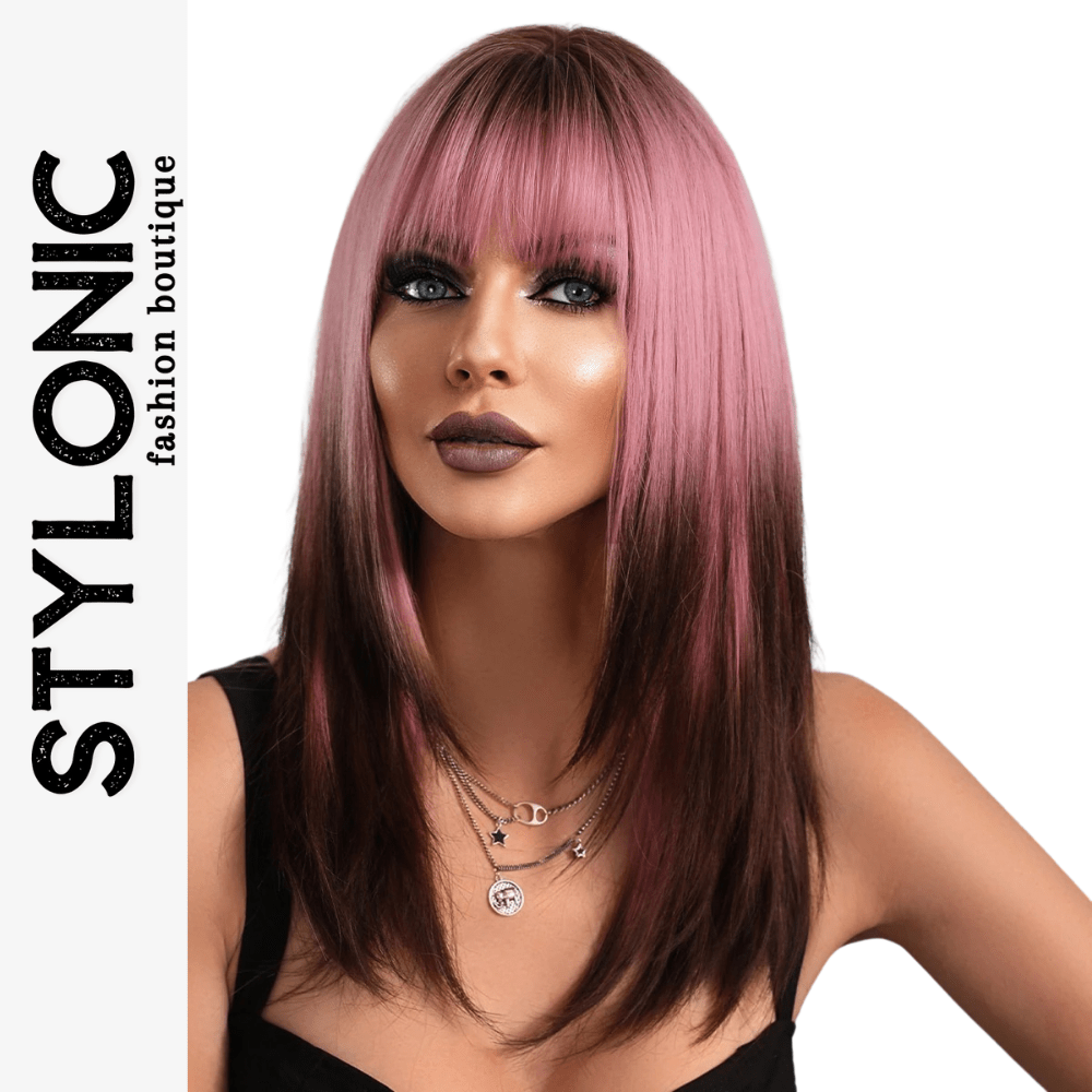 Pink Wig with Ombre Brown Stylonic Wigs