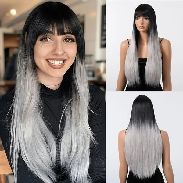 Ombre Black Silver Wig