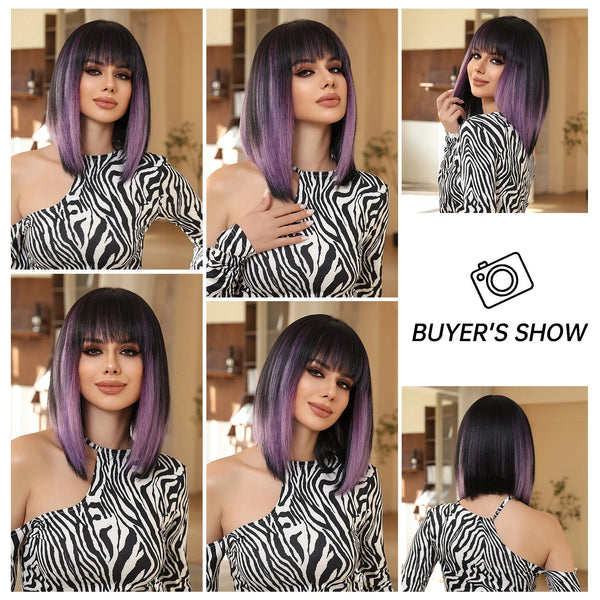 Dark Purple Wig with Bangs