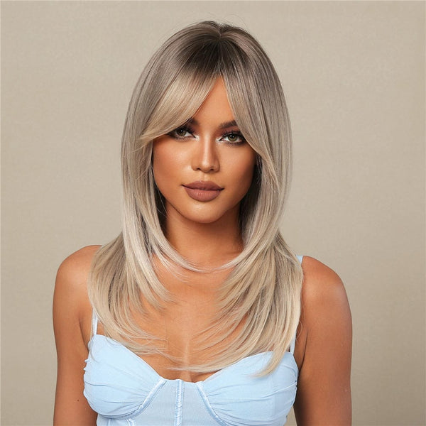 Stylonic Fashion Boutique Synthetic Wig Ash Blonde Dark Roots Wig Ash Blonde Dark Roots Wig - Stylonic Wigs