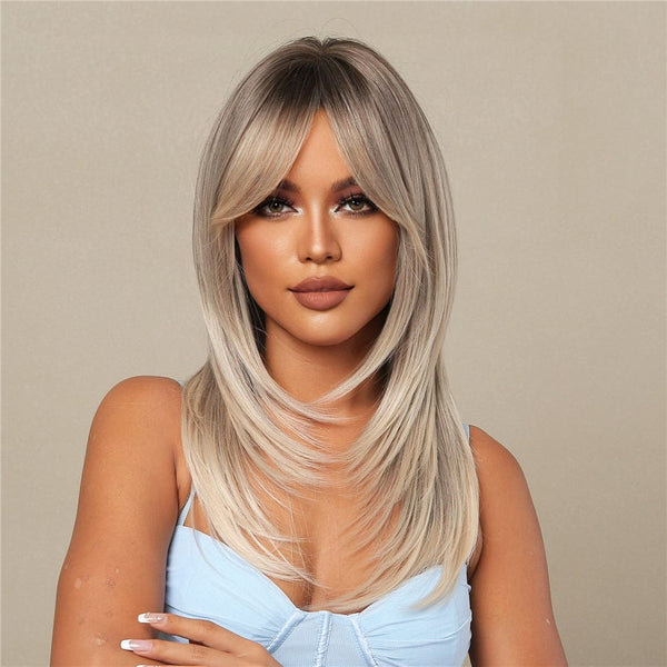 Stylonic Fashion Boutique Synthetic Wig Ash Blonde Dark Roots Wig Ash Blonde Dark Roots Wig - Stylonic Wigs