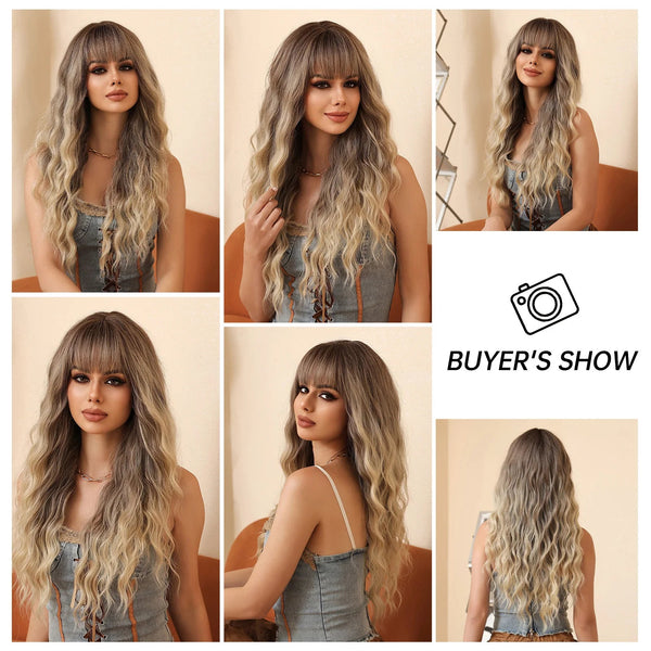 Stylonic Fashion Boutique Synthetic Wig Gray Brown Ombre Blonde Wavy Synthetic Wig Gray Brown Ombre Blonde Wavy Synthetic Wig - Stylonic Wigs