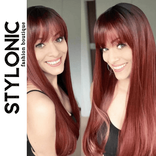 Stylonic Fashion Boutique Synthetic Wig Auburn Wig with Bangs  Auburn Wig with Bangs - Stylonic