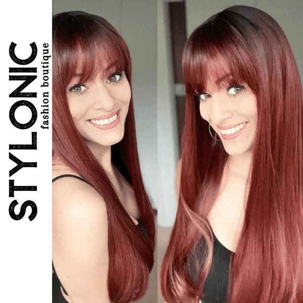 Stylonic Fashion Boutique Synthetic Wig Auburn Wig with Bangs  Auburn Wig with Bangs - Stylonic