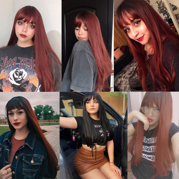 Stylonic Fashion Boutique Synthetic Wig Auburn Wig with Bangs  Auburn Wig with Bangs - Stylonic