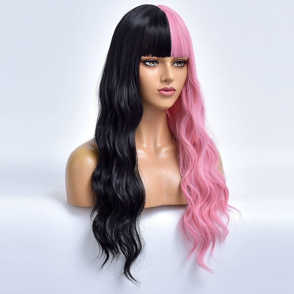 Stylonic Fashion Boutique Synthetic Wig Black and Pink Wig with Bangs Black and Pink Wig with Bangs - Stylonic Wigs