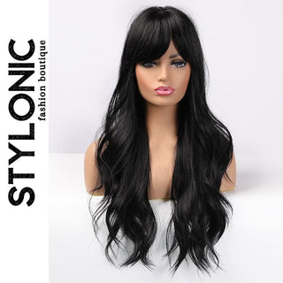 Stylonic Fashion Boutique Synthetic Wig Black Wig with Bangs Wigs - Wavy Black Wig with Bangs | Stylonic Fashion Boutique