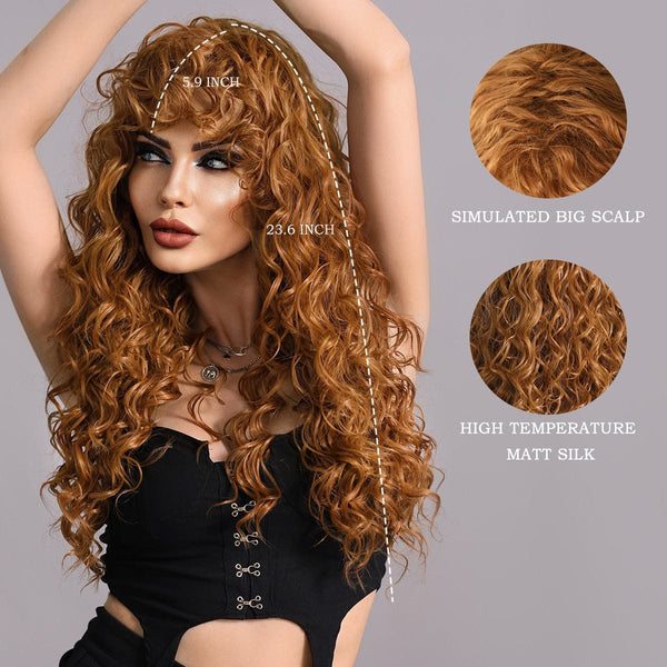 Stylonic Fashion Boutique Synthetic Wig Brown Curly Wig with Bangs Brown Curly Wig with Bangs - Stylonic Fashion Boutique