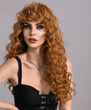 Stylonic Fashion Boutique Synthetic Wig Brown Curly Wig with Bangs Brown Curly Wig with Bangs - Stylonic Fashion Boutique