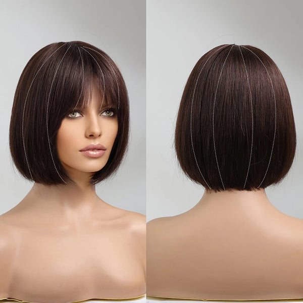 Stylonic Fashion Boutique Human Hair Wig 10inches Brown Hair Wig Brown Hair Wig - Stylonic Premium Wigs