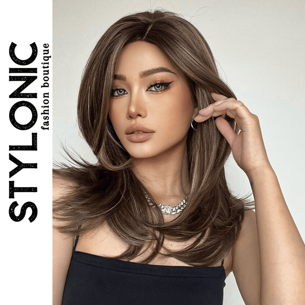 Stylonic Fashion Boutique Synthetic Wig Synthetic Long Wavy Wig Brown with Blonde Highlights Synthetic Long Wavy Wig Brown with Blonde Highlights - Stylonic Wigs