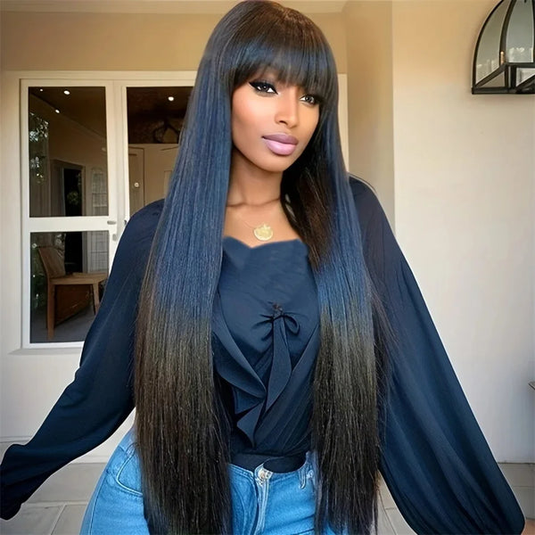 Stylonic Fashion Boutique Human Hair Wig Brown Human Hair Wig with Bangs Brown Human Hair Wig With Bangs - Stylonic Wigs