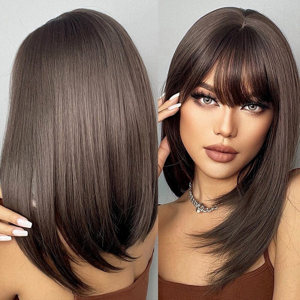 Stylonic Fashion Boutique Synthetic Wig Brunette Wig with Fringe Brunette Wig with Fringe - Stylonic Fashion Boutique