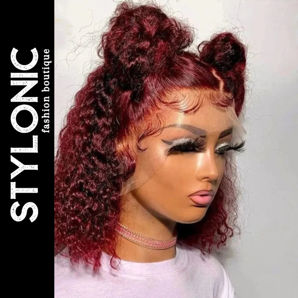 Stylonic Fashion Boutique Human Hair Wigs Burgundy Curly Lace Front Wig Burgundy Curly Lace Front Wig - Stylonic Wigs