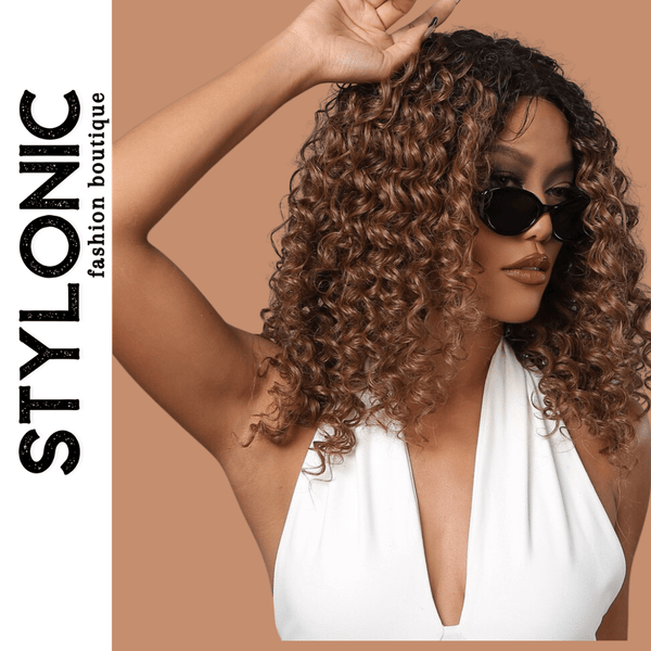 Stylonic Fashion Boutique Lace Front Synthetic Wig Curly Lace Front Synthetic Medium Brown Wig Curly Lace Front Synthetic Medium Brown Wig - Stylonic