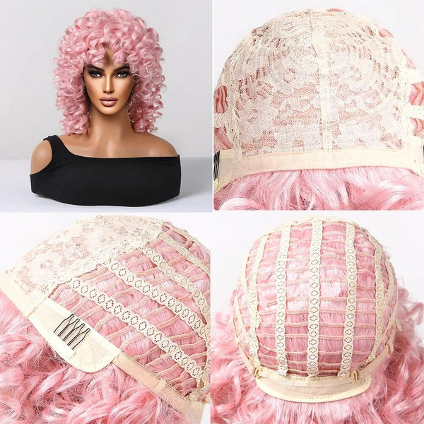 Stylonic Fashion Boutique WL1103-1 Short Pink Kinky Curly Afro Wig