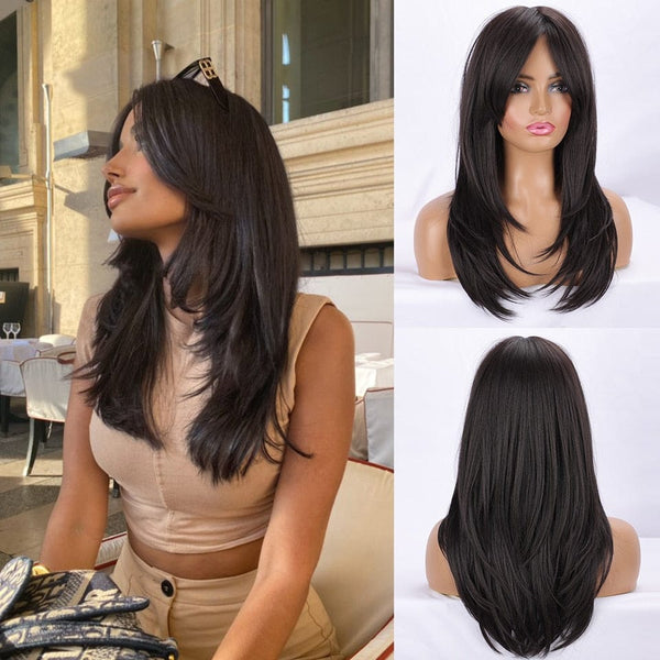 Stylonic Fashion Boutique Synthetic Wig 22inches Dark Brown Wig Dark Brown Wig - Stylonic Fashion Boutique