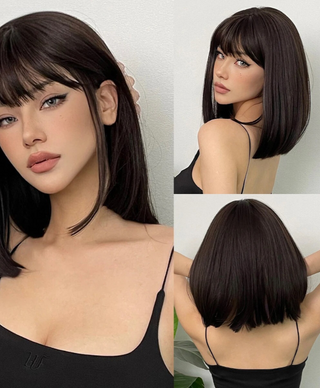 Stylonic Fashion Boutique Synthetic Wig Dark Brown Wig with Bangs Dark Brown Wig with Bangs - Stylonic Wigs