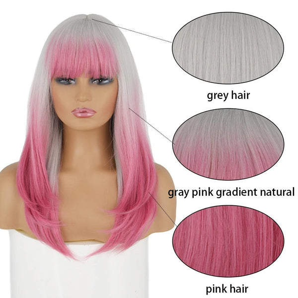 Stylonic Fashion Boutique Synthetic Wig 0906-97C / CHINA Grey and Pink Wig Grey and Pink Wig - Stylonic Premium Wigs