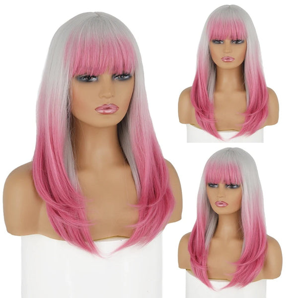 Stylonic Fashion Boutique Synthetic Wig 0906-97C / CHINA Grey and Pink Wig Grey and Pink Wig - Stylonic Premium Wigs