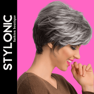 Stylonic Fashion Boutique Human Hair Wig Short Grey Hair Wig with Bangs Human Hair Wigs - Short Grey Hair Wig with Bangs | Stylonic