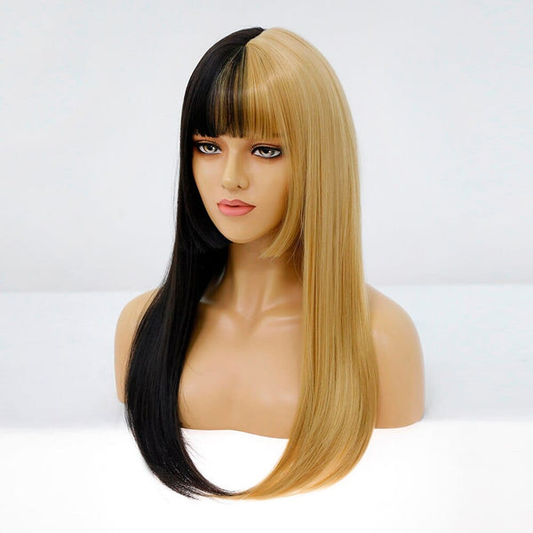 Stylonic Fashion Boutique Synthetic Wig Half Black Gold Party Cosplay Wig Half Black Gold Party Cosplay Wig - Stylonic Wigs