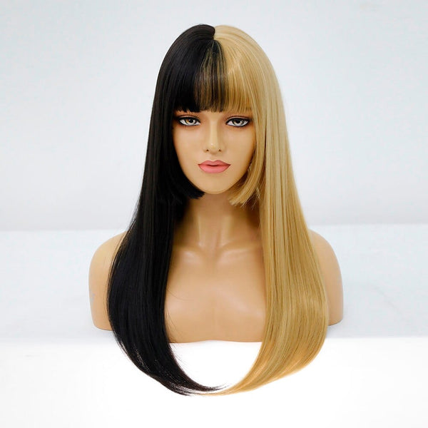 Stylonic Fashion Boutique Synthetic Wig Half Black Gold Party Cosplay Wig Half Black Gold Party Cosplay Wig - Stylonic Wigs