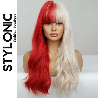 Stylonic Fashion Boutique Synthetic Wig Half Red Half Blonde Wig Half Red Half Blonde Wig - Stylonic Premium Wigs