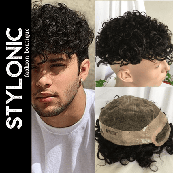 Stylonic Fashion Boutique Toupee Human Hair Brown Curly Toupee For Men Human Hair Brown Curly Toupee For Men - Stylonic Wigs