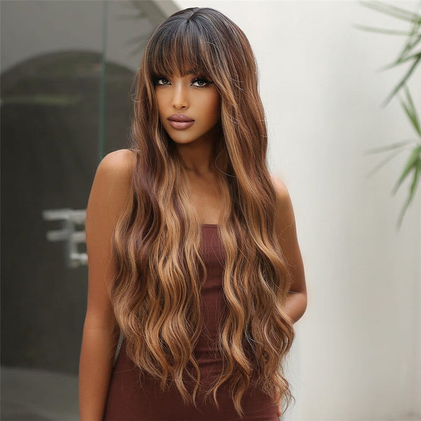 Stylonic Fashion Boutique Synthetic Wig Long Wavy Brown Highlighted Wig Long Wavy Brown Highlighted Wig - Stylonic Fashion Boutique