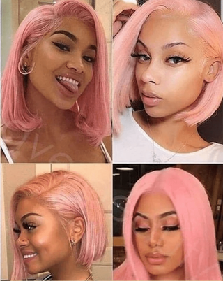 Stylonic Fashion Boutique Human Hair Wig Pink Bob Wig Silky Straight Lace Front Pink Bob Wig Silky Straight Lace Front - Stylonic Wigs