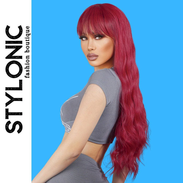 Stylonic Fashion Boutique LC2084-1 Long Wine Red Wigs with Bangs Long Wine Red Wigs with Bangs - Stylonic Wigs