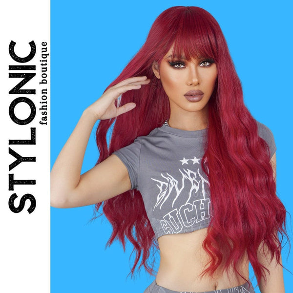 Stylonic Fashion Boutique LC2084-1 Long Wine Red Wigs with Bangs Long Wine Red Wigs with Bangs - Stylonic Wigs