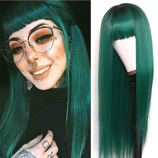 Stylonic Fashion Boutique Synthetic Wig Green  P2 / 26inches Long Green Wig with Bangs Long Green Wig with Bangs - Stylonic Fashion Boutique