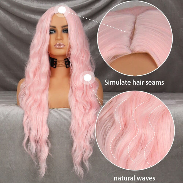 Stylonic Fashion Boutique Long Wavy Baby Pink Synthetic Wig