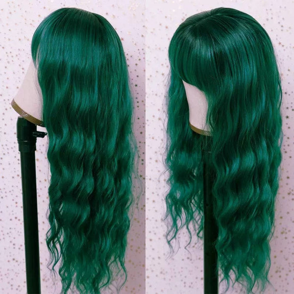 Stylonic Fashion Boutique Synthetic Wig Long Wavy Green Wig with Bangs Wigs - Long Wavy Green Wig with Bangs - Stylonic Fashion Boutique