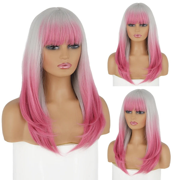 Grey and Pink Wig