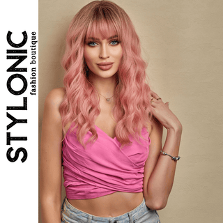 Stylonic Fashion Boutique Pink Body Wave Wig with Bangs