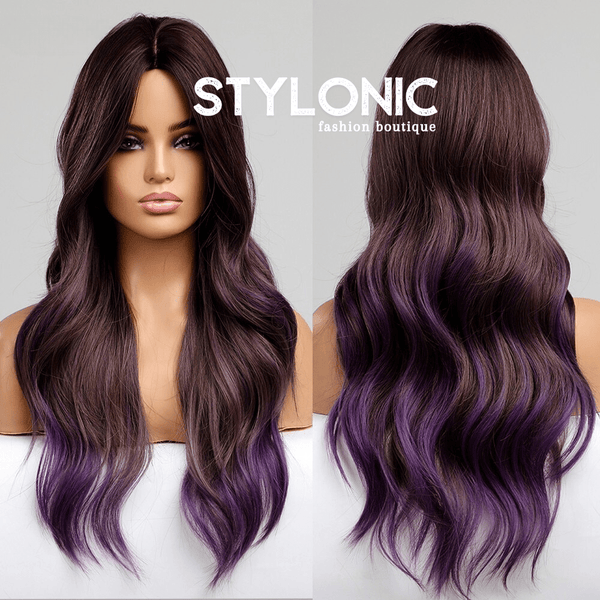 Stylonic Fashion Boutique Synthetic Wig EM8049-1 Ombre Dark Brown to Purple Wig Ombre Dark Brown to Purple Wig - Stylonic Fashion Wigs