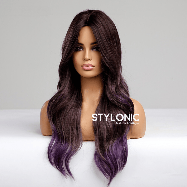 Stylonic Fashion Boutique Synthetic Wig EM8049-1 Ombre Dark Brown to Purple Wig Ombre Dark Brown to Purple Wig - Stylonic Fashion Wigs