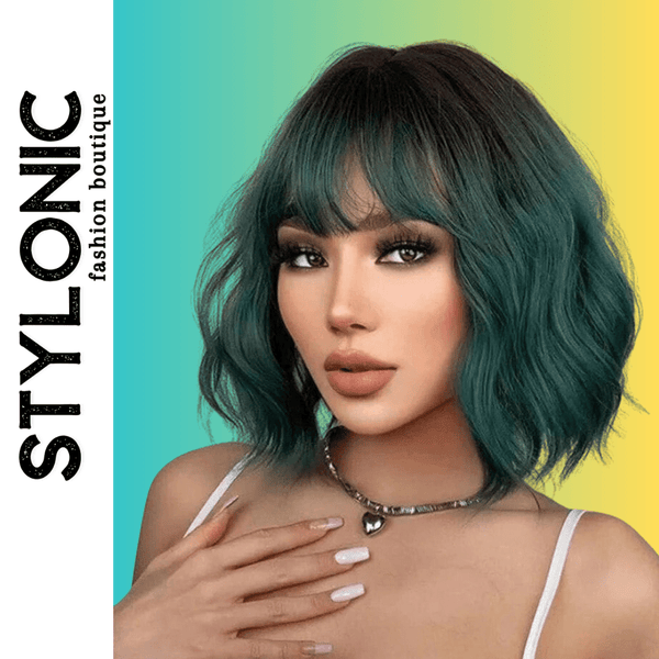 Stylonic Fashion Boutique Synthetic Wig Ombre Green Short Wavy Bob Wig Ombre Green Short Wavy Bob Wig - Stylonic Wigs