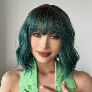 Stylonic Fashion Boutique Synthetic Wig Ombre Green Short Wavy Bob Wig Ombre Green Short Wavy Bob Wig - Stylonic Wigs