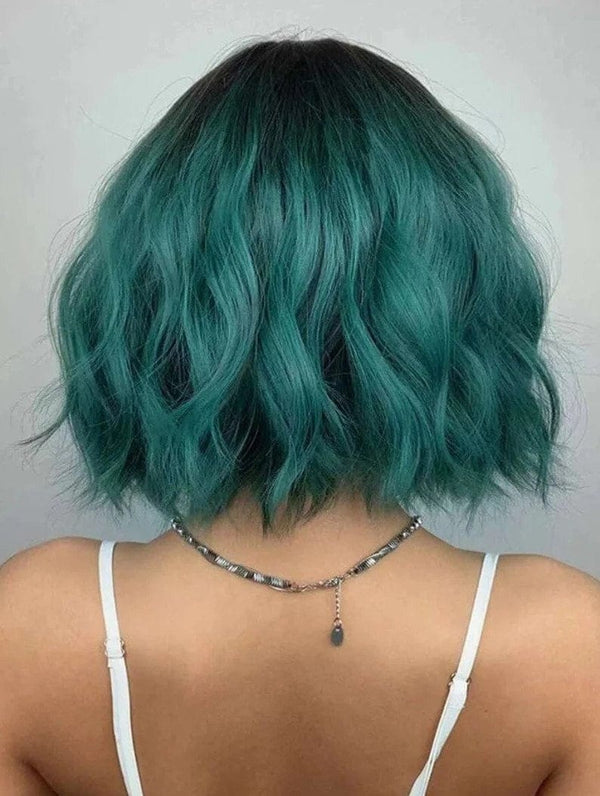 Stylonic Fashion Boutique Synthetic Wig Ombre Green Short Wavy Bob Wig Ombre Green Short Wavy Bob Wig - Stylonic Wigs