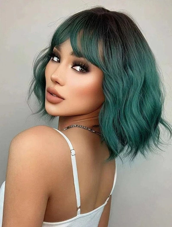 Stylonic Fashion Boutique Synthetic Wig Ombre Green Short Wavy Bob Wig Ombre Green Short Wavy Bob Wig - Stylonic Wigs