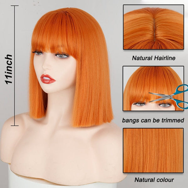 Stylonic Fashion Boutique Synthetic Wig Orange Wig with Bangs Wigs - Orange Wig with Bangs - Stylonic Fashion Boutique