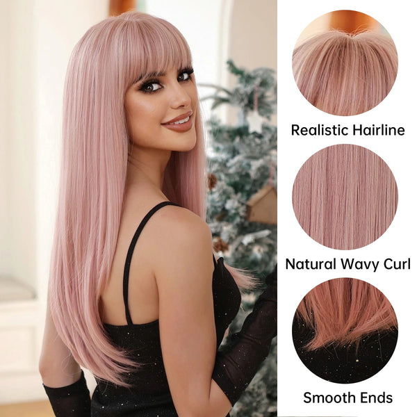 Stylonic Fashion Boutique Synthetic Wig LC2163-2 / CHINA Pink Bangs Wig Pink Bangs Wig - Stylonic Premium Wigs