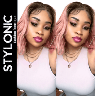 Stylonic Fashion Boutique Human Hair Wig Pink Bob Wig Silky Straight Lace Front Pink Bob Wig Silky Straight Lace Front - Stylonic Wigs