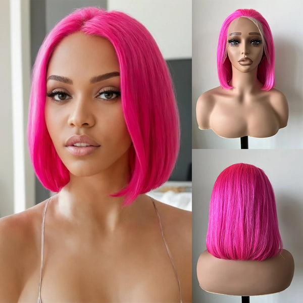 Stylonic Fashion Boutique 10inches / 13x4 180% Pink Human Hair Wig Pink Human Hair Wig - Stylonic Premium Wigs