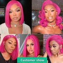 Stylonic Fashion Boutique 10inches / 13x4 180% Pink Human Hair Wig Pink Human Hair Wig - Stylonic Premium Wigs