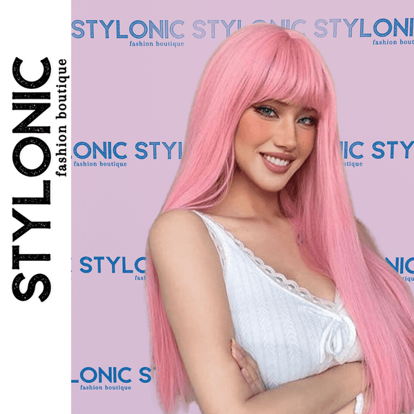 Stylonic Fashion Boutique Synthetic Wig Pink Wig Bangs Pink Wig Bangs - Stylonic Premium Wigs